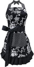 G2PLUS Vintage Floral Kitchen Apron for Women, Black Pleated Hem Cooking Apron with Pocket, 29 x 21 inch