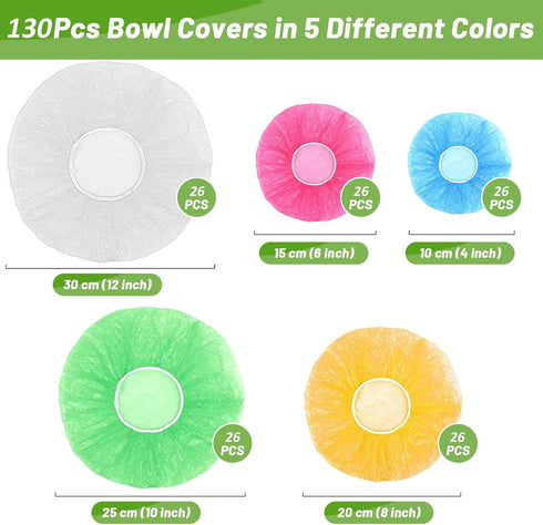 130Pcs Reusable Elastic Food Bowl Storage Covers, Sublaga Bowl Covers, Variety of 5 Translucent Stretchable Sizes and Colorful Dish Plate Covers, Alternative to foil, Plastic Wrap,BPA Free by Sublaga