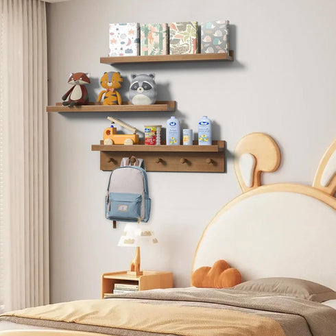 24 Inch MBYD Floating Shelves, Picture Ledge Shelf, Natural Wood Wall Shelf, Nursery Book Shelves for Kids Room Decor