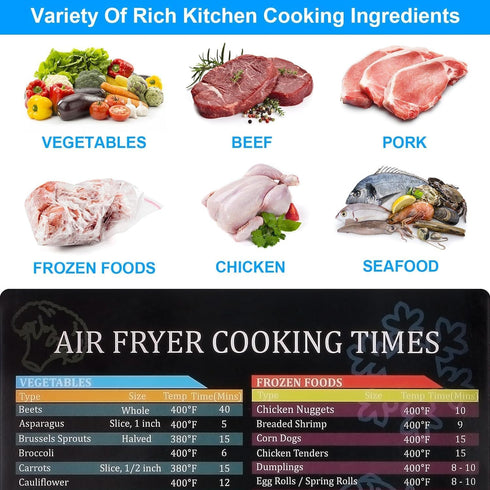 Air Fryer Cheat Sheet Magnetic Cooking Times Chart, Recipe Card, Meat Temp Guide for Airfryer Oven Cooking
