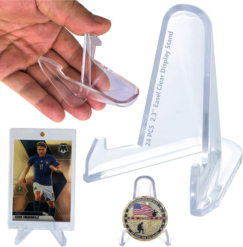 24 Packs Card Stands for Displaying Graded Cards, Challenge Medals, and Casino Chips (2.3 Inch Tall, Clear)
