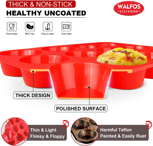 Walfos Muffin Pan Set - 12 Cups Regular Silicone Cupcake Pan, Non-stick and BPA Free, Great for Making Muffin Cakes, Tart, Fat Bombs - Dishwasher Safe, 2-Piece by Walfos