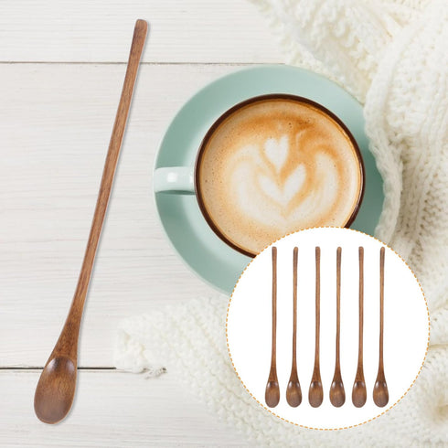 Operitacx 6 Pcs Wooden Spoons, Long Handle Wooden Mixing Spoons Bulk, Long Spoon Tea Spoons For Honey Spoon Mixing Stirring Eating Cooking