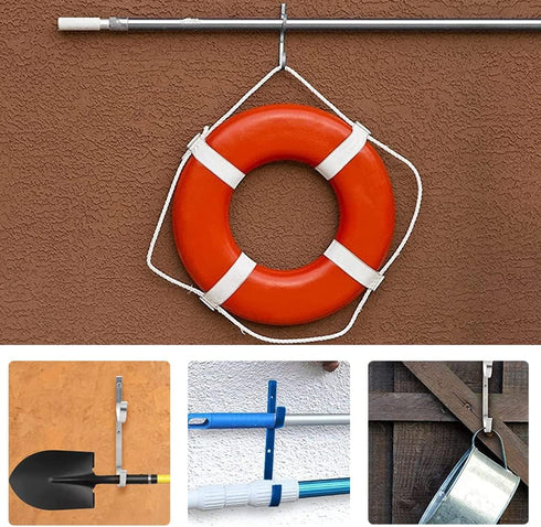 WWD POOL Aluminum Pole Hanger Set, Blue, 1-Pack (2 Hooks) for Telescoping Poles, Leaf Rakes, Skimmers, and Brushes