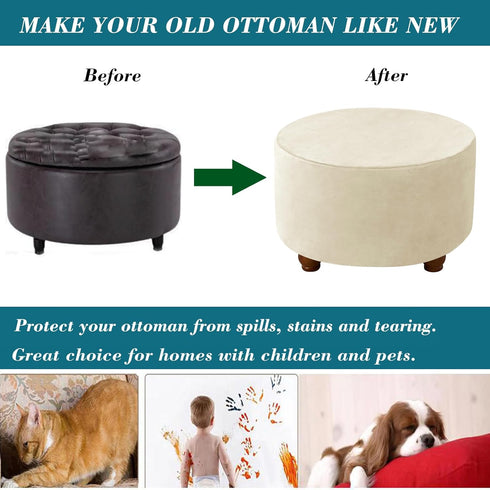 HFCNMY Ottoman Cover Round, Stretch Velvet Thick Round Storage Ottoman Cover Slipcover Foot Stool Cover with Elastic