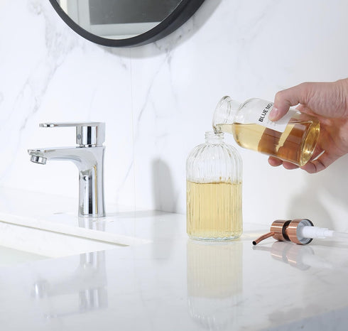 Rose Gold Glass Soap Dispenser, 16oz Vintage Dish Soap Dispenser for Bathroom, Kitchen