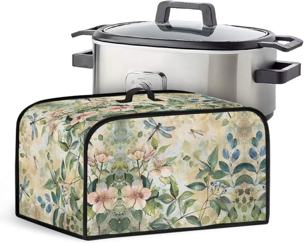 Floral Slow Cooker Cover with Mesh Pocket and Top Handle, Small Appliance Cover for Kitchen Home Decor Accessories