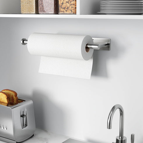 SUS304 Paper Towel Holder - Self-Adhesive or Drilling, Brushed Nickel, Wall Mounted, Stainless Steel Kitchen Roll