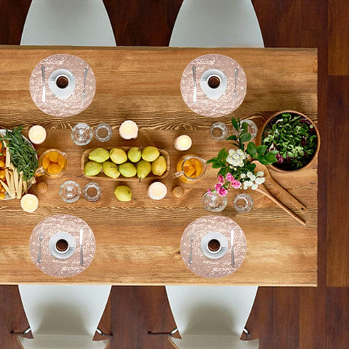 Sequin Placemats Set of 6, Heat-Resistant Stain-Resistant Kitchen Table Mats, Elegant Rose Gold 15" Round for Party