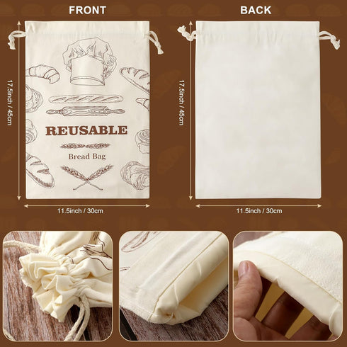 2 Pack Bread Bags for Homemade Bread, Reusable Bread Bags, Linen Bag with Plastic Liner for Sourdough & Bread Storage