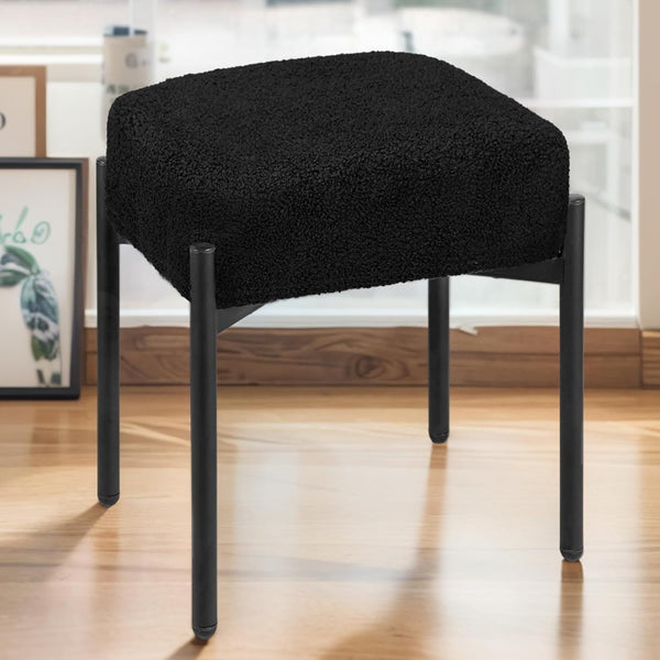 Vanity Stool Chair Faux Fur, 16.3"L x 12.8"W x 17.3"H Soft Ottoman,