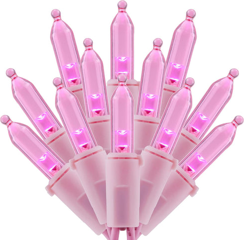 200 Pink LED Christmas Lights with Pink Wire, Pack of 2 Sets, 33 ft 100 Count UL Certified String Light