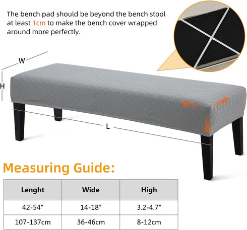 YISUN Stretch Washable Jacquard Dining Bench Covers, Removable Rectangle Seat Protector for Dining Rooms, Light Grey