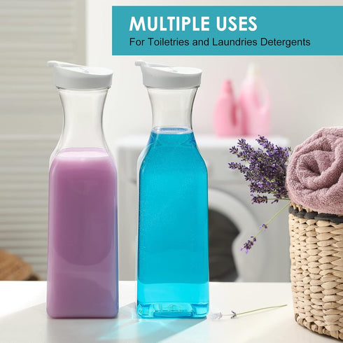 50 Oz Set 2 NETANY Plastic Water Carafe with Flip Top Lid, of Square Base Juice Containers, Clear Plastic Pitcher