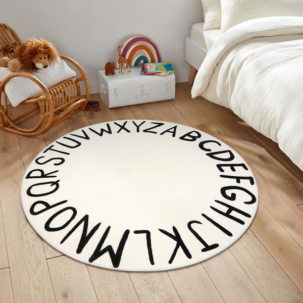 LIVEBOX ABC Play Room Kids Round Rug for Bedroom, Washable Nursery Rug