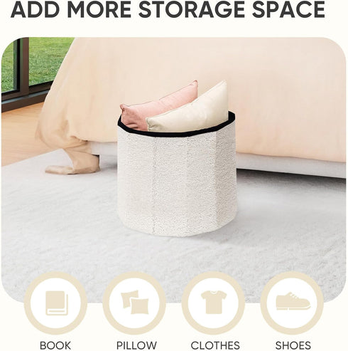 15"x15"x13.2" PINPLUS Round Storage Ottoman Cube Footrest - Versatile Boucle & Faux Teddy Fur Stool with Hidden