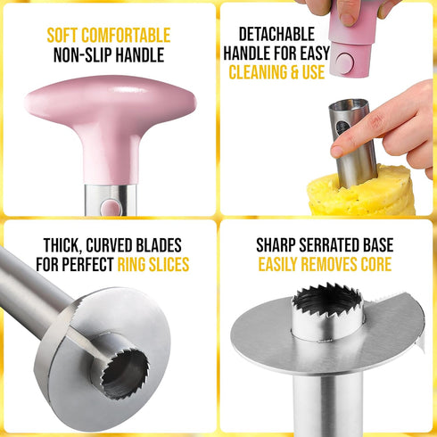 Zulay Kitchen Stainless Steel Pineapple Corer & Slicer - Heavy Duty Cutter with Reinforced Blade, Pink