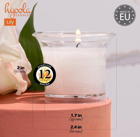HYOOLA Clear Cup Scented Votive Candles - Lily, 12 Hour Burn Time, 4 Pack