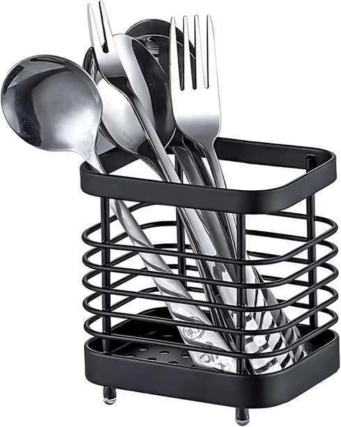 Stainless Steel Sink Utensil Holder, Kitchen Countertop Organizer Rack for Forks, Knives, Spoons, Black