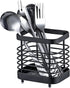 Stainless Steel Sink Utensil Holder, Kitchen Countertop Organizer Rack for Forks, Knives, Spoons, Black