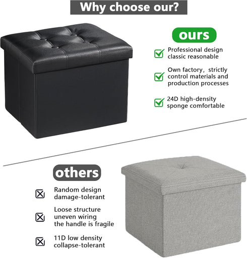 17" 13" 13" AmasSmile Storage Ottoman Folding Foot Rest Stool, Leather Footstool Bench, Short Ottoman Stool, Storage