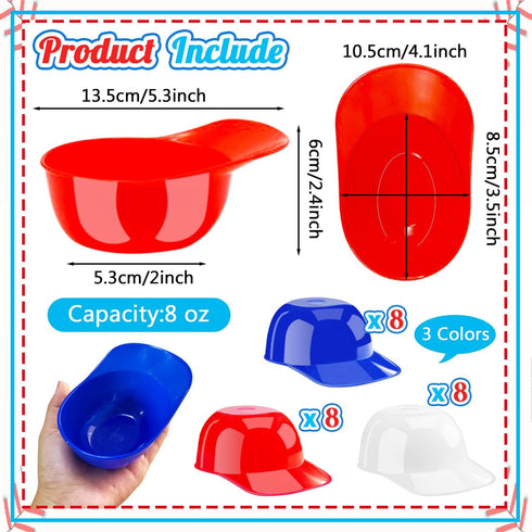 24 Pack Plastic Baseball Helmet Bowl,Mini Ice Cream Dessert Baseball Cap Bowls,Party Snack Cups for Birthday Party Supplies(Red Blue and White) by Szsrcywd