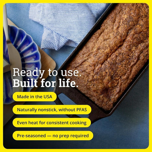 8.5 Inches Lodge Seasoned Cast Iron Loaf Pan - Pre-Seasoned Rectangular Cast Iron Bakeware- Even Browning Bread Pan