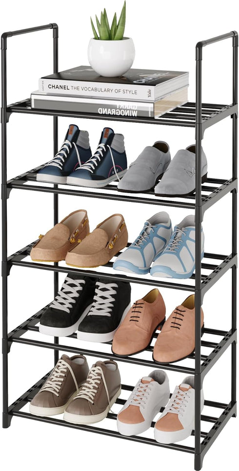TAUEHR Metal Shoe Rack,Upgrade 5-Tier Stackable Shoe Stand,Narrow Shoe Storage Shelf for Shoes,Boots