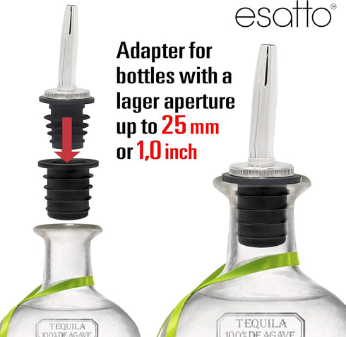 6 Set, 1 Inch/25mm Esatto Liquor Pourer Adapters - Pieces Perfect for Large Olive Oil Bottles and Liquor Bottles - Up