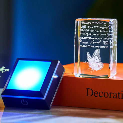 3D Crystal Butterfly Inspirational Gift with Color Changing LED Base, Inspiring Plaque, Birthday and Graduation Gifts