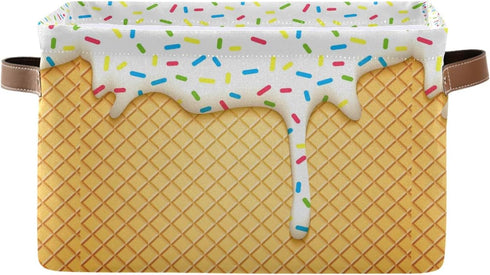 Ice Cream Cone Storage Bin - Large Canvas Basket - 15x11x9.5inch