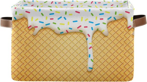 Ice Cream Cone Storage Bin - Large Canvas Basket - 15x11x9.5inch