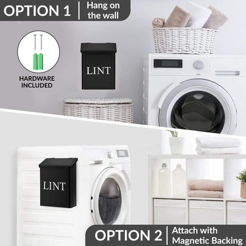 Calindiana Modern Farmhouse Metal Magnetic Lint Bin with Lid for Laundry Room Organization and Storage, Black