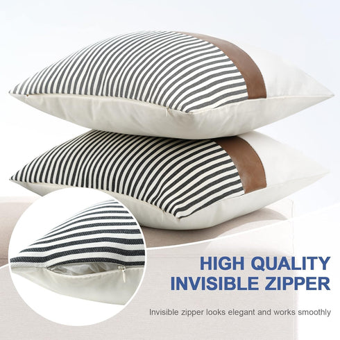 cygnus 20x20 Pillow Covers Set of 2, Farmhouse Decor Stripe Patchwork Linen Throw Covers for Couch Sofa