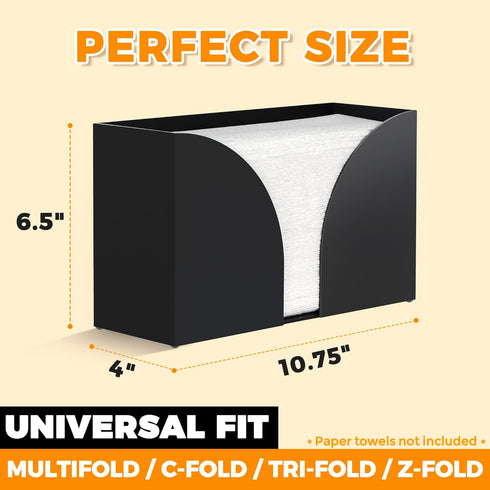Storage Standard Countertop 10.75 6.5 4 Inches Multifold Paper Towel Dispenser - Matte Black Paper Towel Holder