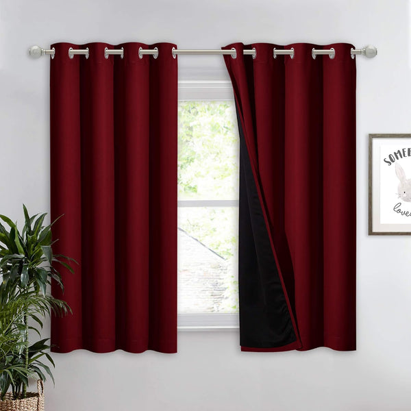 NICETOWN Kitchen Full Blackout Curtain Panel, 100% Blackout Drapery with Black Backing, Burgundy Red, 1 PC