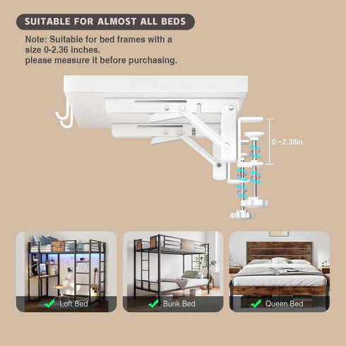 1 Magheo Bedside Shelf Foldable, Metal Clip-On Bunk Bed Table Shelf for Top Bunk Heavy Duty Bed Side Table Tray