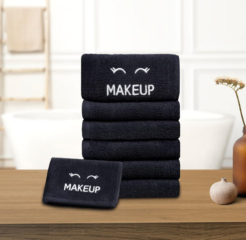 12 Pack 13 13 White Classic Bleach Safe Black Makeup Washcloths for Face Cleansing, - Super Soft Luxury Cotton Black