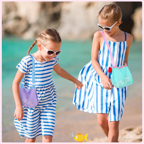 12 Pack Swimming 6 Saintrygo Mesh Beach Bag Shell Collecting Bag Bulk Beach Tote Party Favor Sand Toy Bags with Zipper