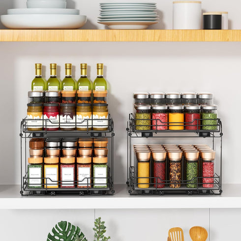 RCHYFEED 2 Tier Pull Out Spice Rack Organizer - Heavy Duty Slide Out Shelf for Kitchen Seasoning