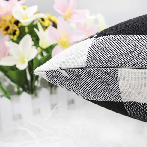 4TH Emotion Set of 2 Buffalo Check Plaid Throw Pillow Covers, 18 x 18 Inches, Black and White Polyester Linen for Fall