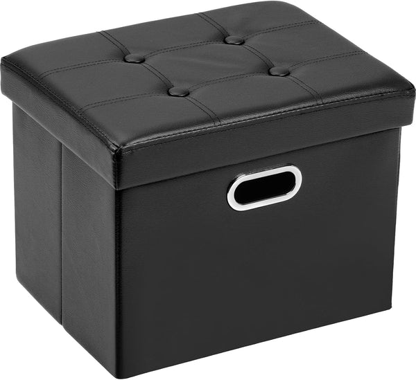 COSYLAND Ottoman with Storage Folding Leather Ottoman Footrest Foot Stool Black Ottoman