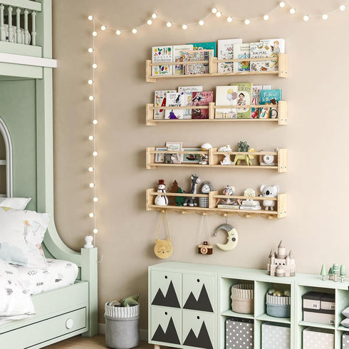ECOOCE 34Inch Bookshelves,Set 4,Wall 6Hooks,Hanging 29958098(Burlywood, 34) Nursery of Floating Shelf Kids Coat Rack