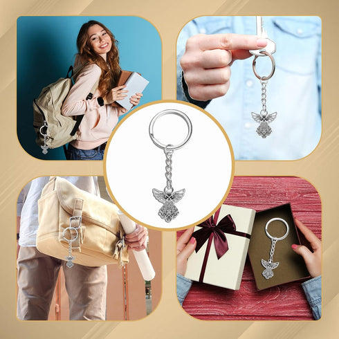 Taiyin 100 Pcs Guardian Angel Keychain - Silver Angel Charm Key Ring Pendant for Women Girls Funeral Party Gifts