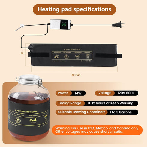 BLUBYEES Digital Kombucha Heating Wrap with Precise Temperature Control and Timer Function - Kombucha Starter Kit, the
