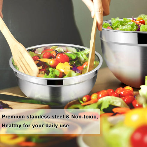 Mixing Bowl Set of 5 - TeamFar Stainless Steel 4.5/3/1.5/1/0.7 QT Metal Nesting Salad Bowls with Lids, Non-Toxic &