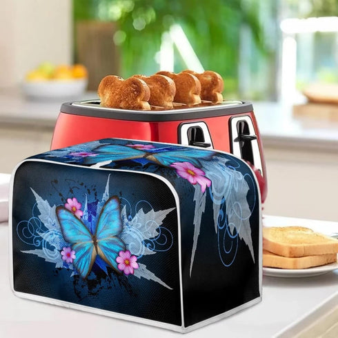 Xoenoiee Blue Butterfly Toaster Cover - 2 Slice Small Appliance Dust Cover with Top Handle, Washable