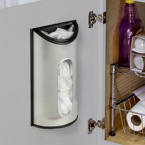 Honey-Can-Do Stainless Steel Plastic Bag Saver & Trash Bag Dispenser, Wall-Mounted Plastic Bag Organizer for Kitchen