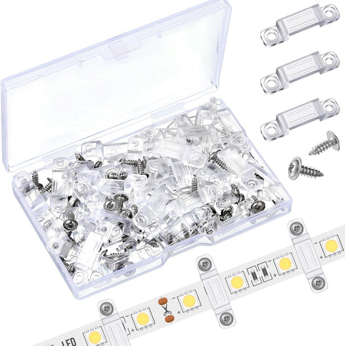 Qunclay 300 Pack Strip Light Mounting Brackets, LED Clear Clips with Screws for 12 mm Wide IP67/68 Strip Lights