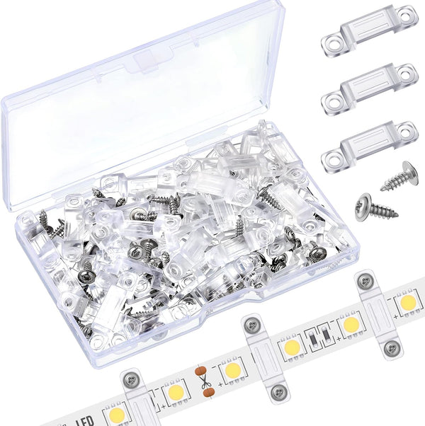 Qunclay 300 Pack Strip Light Mounting Brackets, LED Clear Clips with Screws for 12 mm Wide IP67/68 Strip Lights